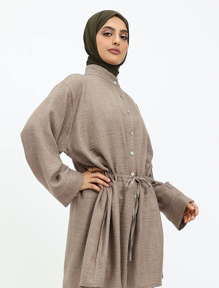 Mocha Linen Feel Drawstring Co Ord Set